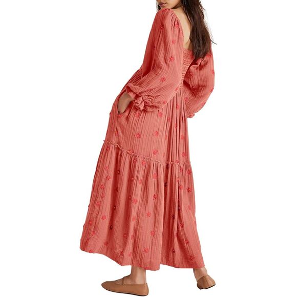 Long Sleeve Square Neck Embroidered Maxi Dress, SMALL, 15D161D006 - Picture 3 of 5